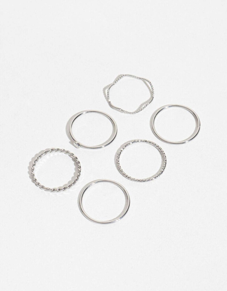 Anillos Set Metal Delicado - Plateado Rodio 