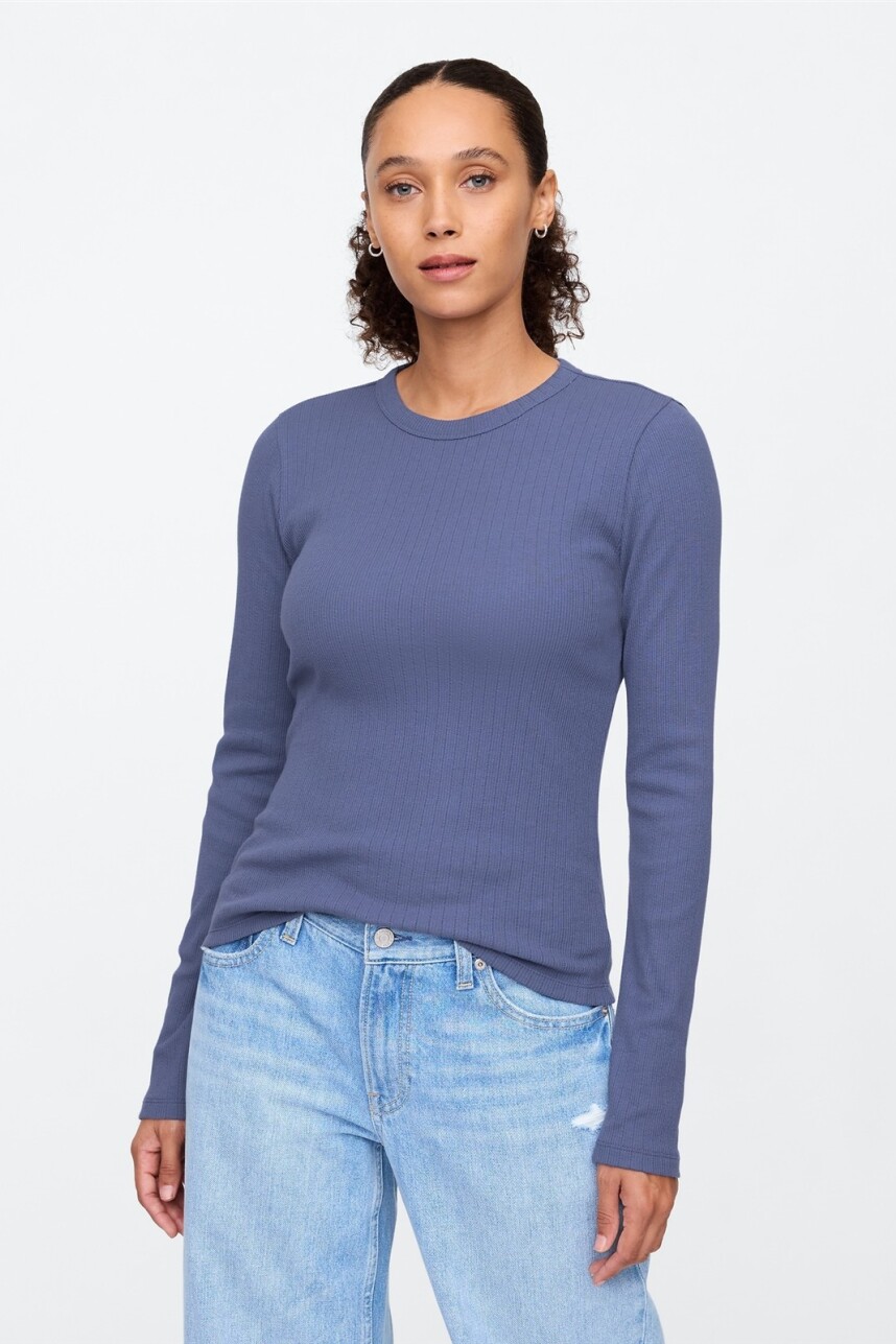 Remera Rib Pointelle Mujer Quiet Blue