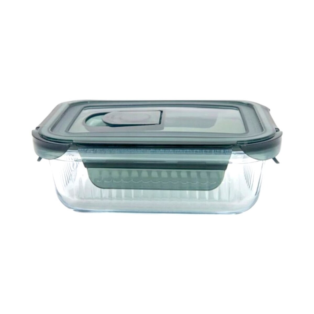 RECIPIENTE RECTANGULAR BOROSILICATO LABRADO 370ML D15.4X11.5XH5.4CM 