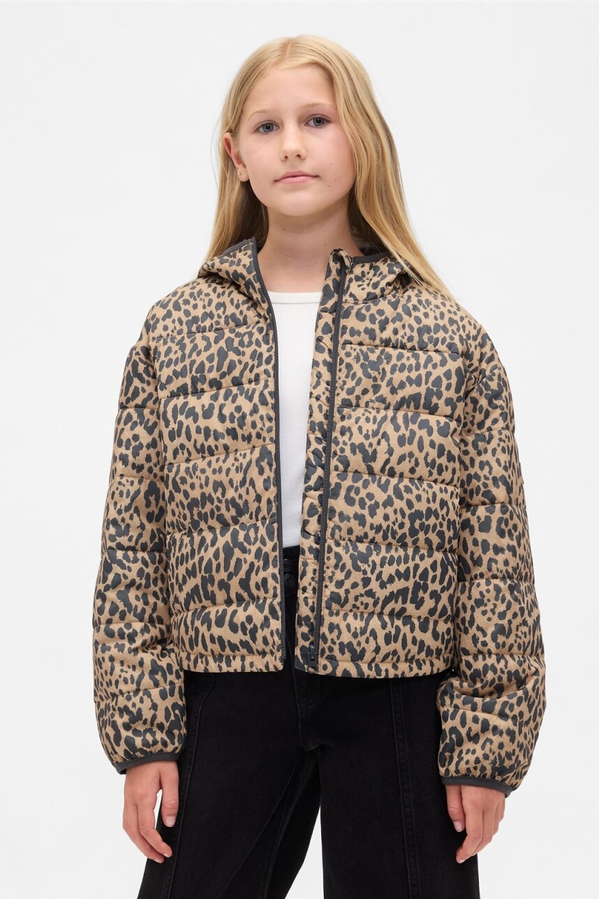 Campera Puffer Logo Niña Leopard