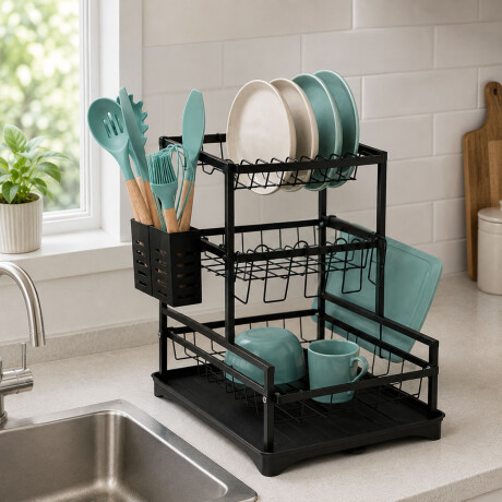 Set Utensilios Cocina 19Pz + Escurridor 3Niv. Drenaje Autom. Turquesa