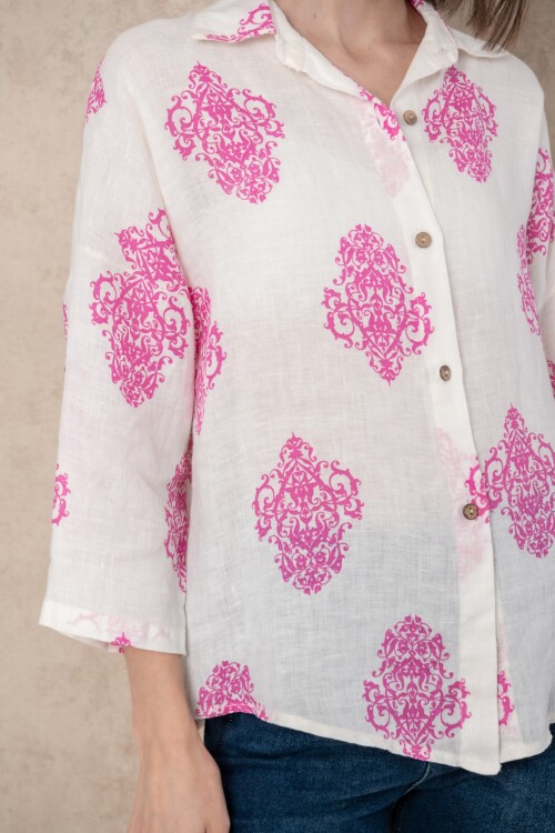 Camisa lino dama estampada Rosa