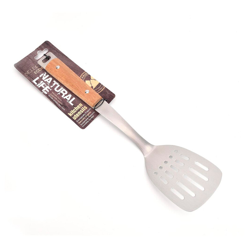 Espátula ranurada con mango Acacia 35.5x8.1 cm PLATEADO