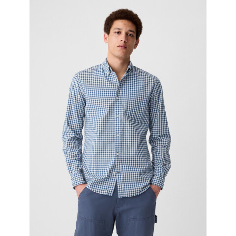 V-LS SLIM STRETCH POPLIN BASIC DOCKSIDER BLUE GINGHAM