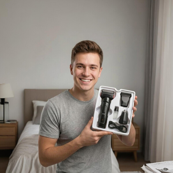 Afeitadora Cortadora De Pelo Barba inalámbrica HTC 3 En 1 Color Negro