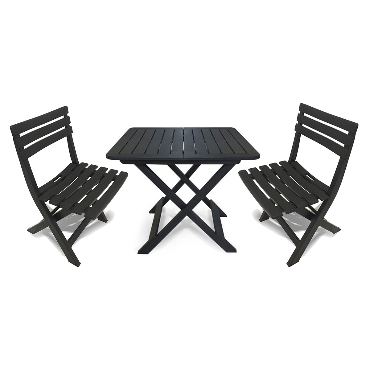 Set x2 Silla Plegable Simil Madera + Mesa Plegable - NEGRO 