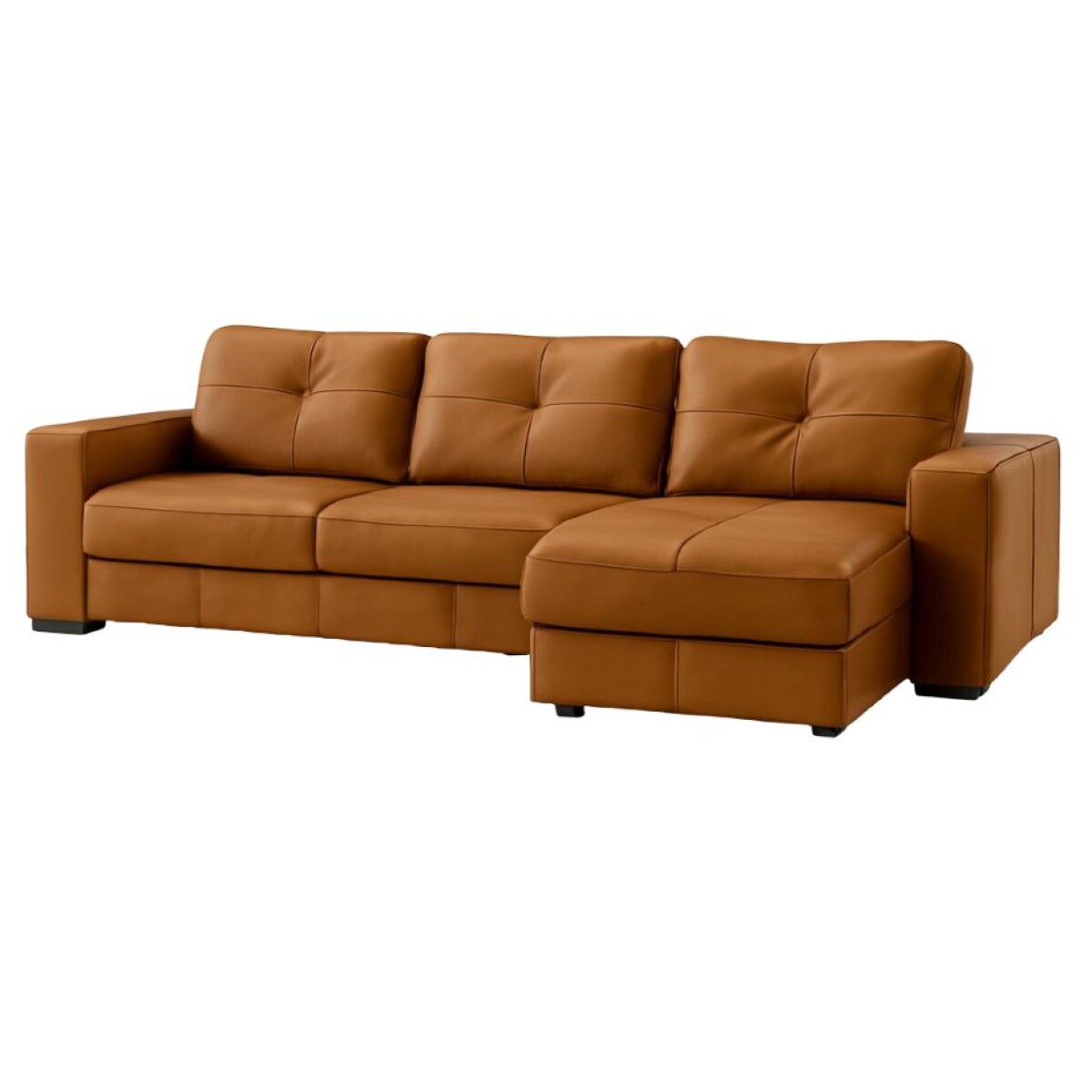 SOFA DOMINI 3 CUERPOS + CHAISE - TAPIZADO EN CUERO VACUNO COLOR MARRON 