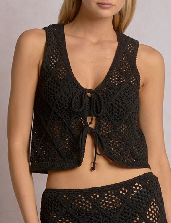 Chaleco Boho Calado Rombos NEGRO