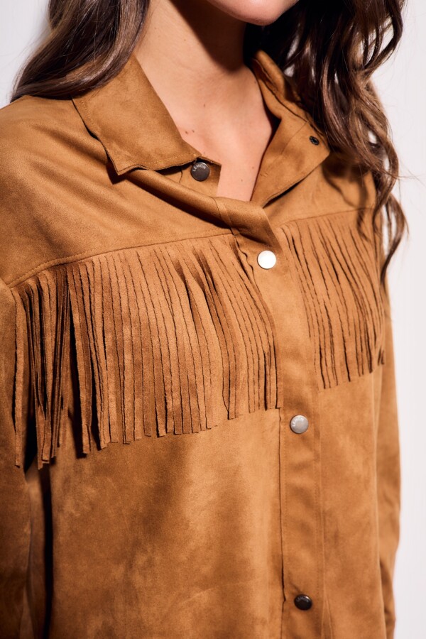 Camisa Gamuza Flecos Camel
