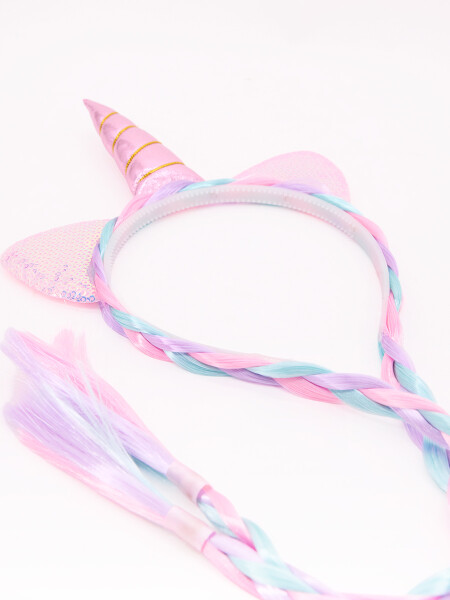 VINCHA CON TRENZA UNICORNIO ROSADO