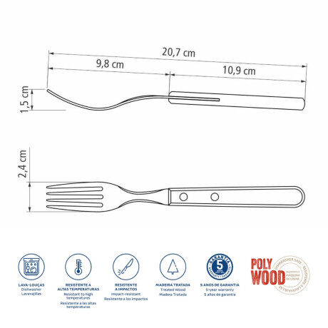 Tenedor de Mesa Polywood Acero Inoxidable Tramontina Tenedor de Mesa Polywood Acero Inoxidable Tramontina