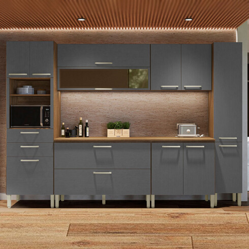 Módulo bajo mesada 2 PUERTAS CON TAPA 0,80 X 0,86 X 0,53 LINEA AMETISTA FREIJO Y GRIS