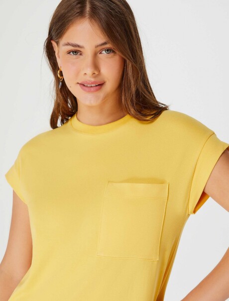 VESTIDO CORTO BÁSICO TEXTURIZADO AMARILLO
