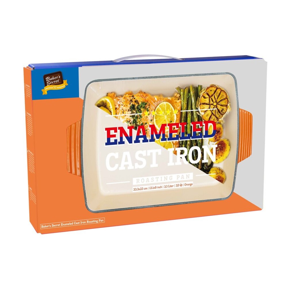 Fuente para Horno de Hierro Fundido Esmaltado 33x23x7 cm Naranja FUENTE 33X23X7CM HIERRO FUNDIDO ESMALT NARANJA