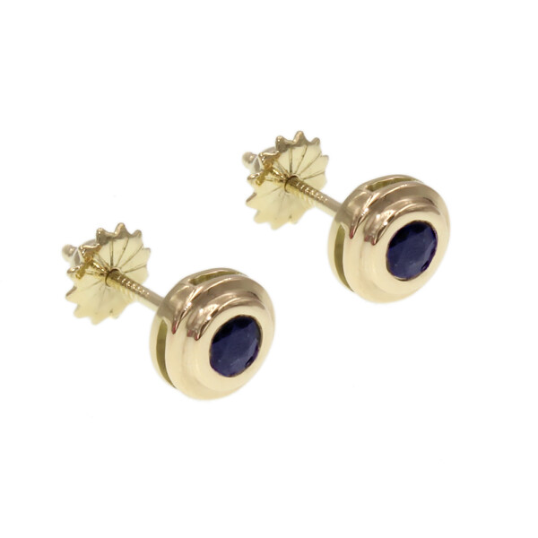 Caravanas doble virola de oro amarillo 18k y zafiros. Caravanas doble virola de oro amarillo 18k y zafiros.