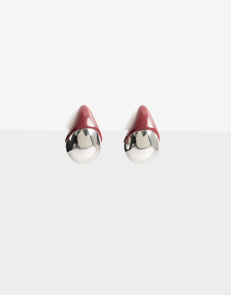 Aros Colgantes Cortos Color Aros Gotas Resina Y Metal - Rojo Burdeaux