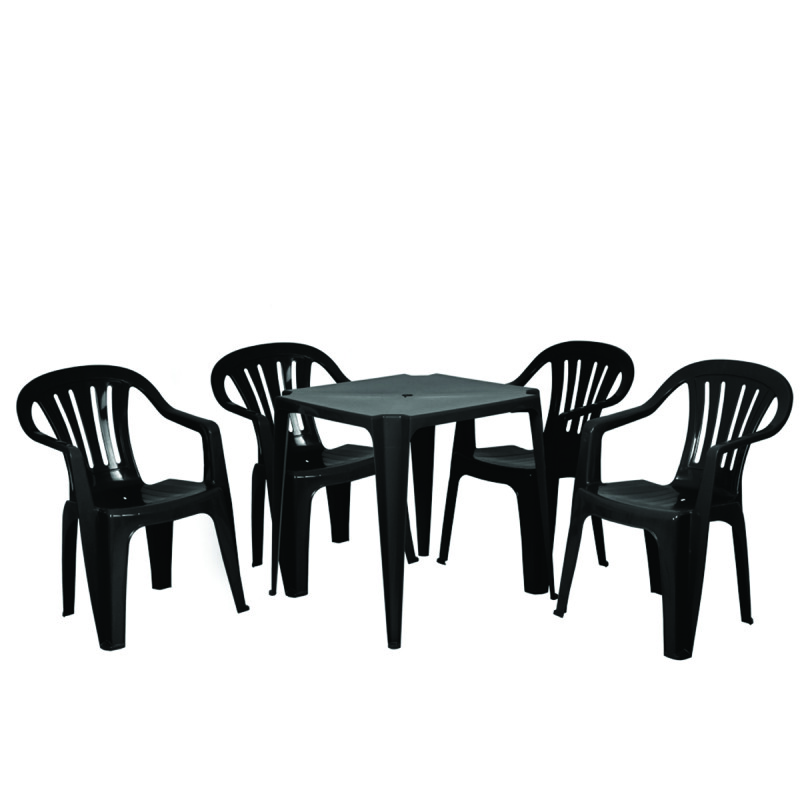 Juego de jardín Mesa + 4 sillas con apoya brazos NEGRO