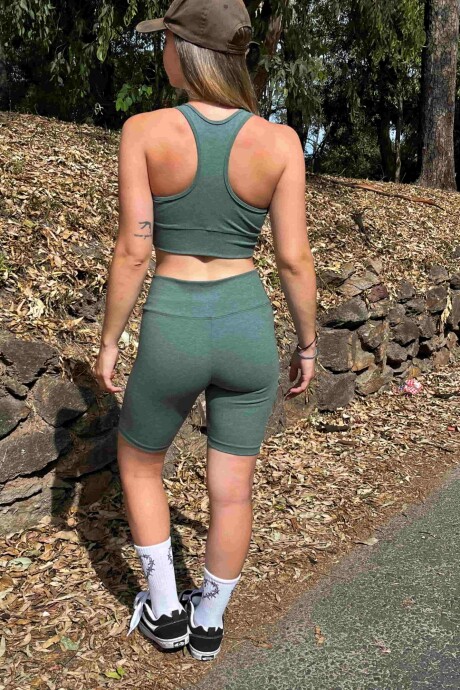 Calza Biker Algodón Verde Jaspeado