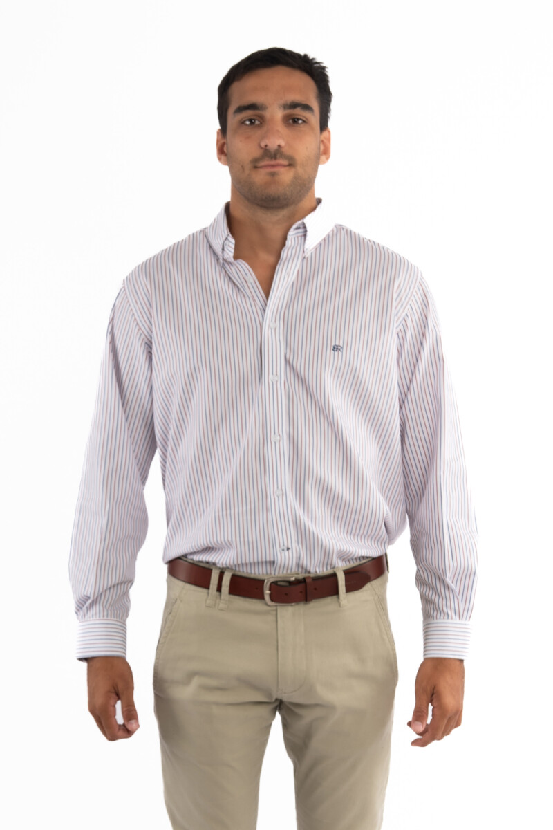 Camisa Rayada Brixton Rayas Azul y Roja