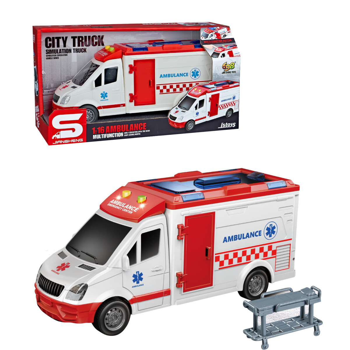 Ambulancia a fricción con luz y sonido 