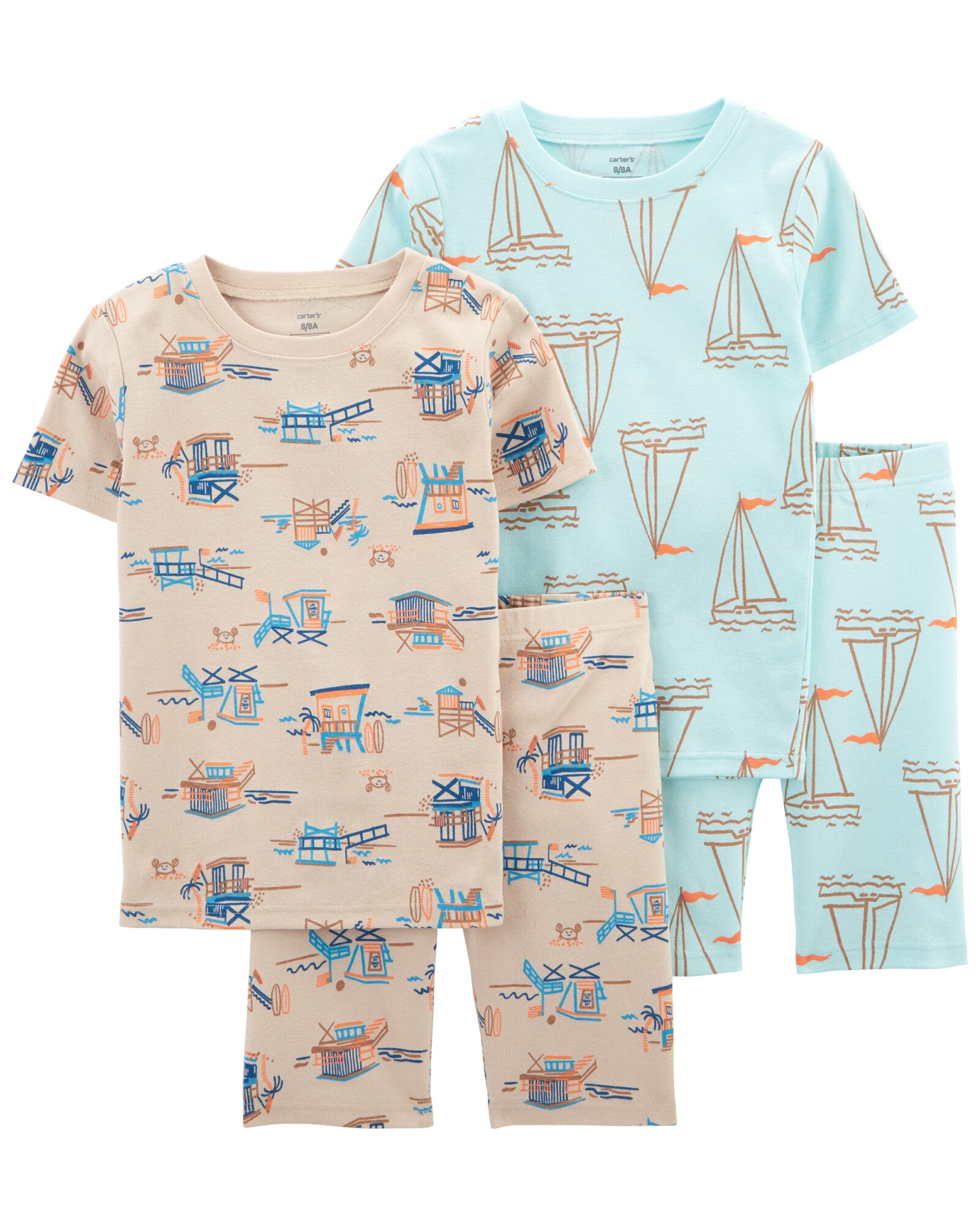 Pijama cuatro piezas de algodón dos remeras y dos bermudas Sin color
