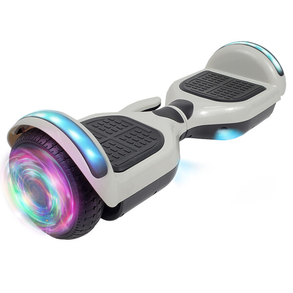 Combo De Skate Eléctrico 6.5" Con Luces Y Bluetooth + Asiento Para Hoverboard BLANCO