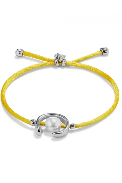 PULSERA DE HILO AMARILLO CON PERLA SHELL FORNITURA BAÑADA EN PLATA DE LEY Pulsera