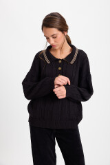 Sweater Trenzado Negro/Vison