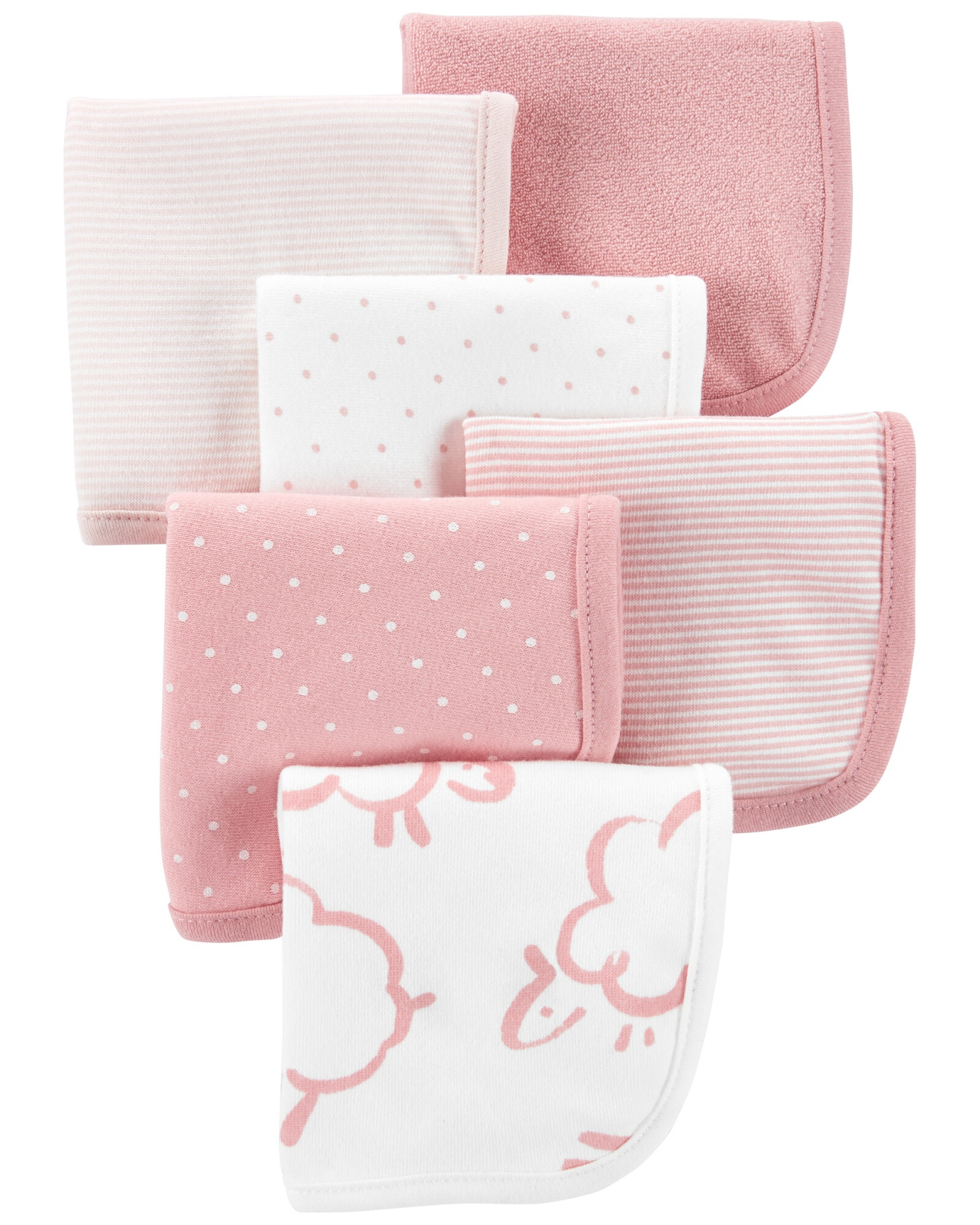 Pack seis paños de algodón para aseo, rosados Sin color