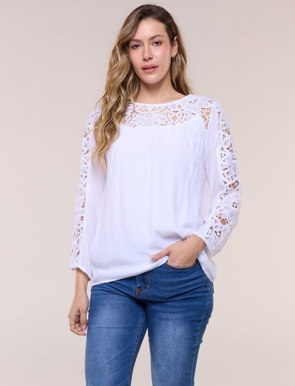 Blusa Encaje Calado BLANCO