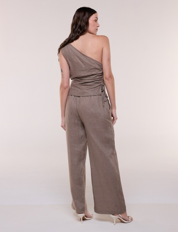 Conjunto De Lino Top Asimétrico Y Palazzo TOSTADO