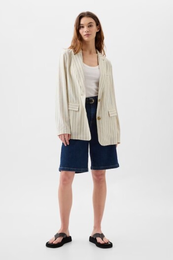 Blazer De Lino A Rayas Mujer Pin Stripe Chalk