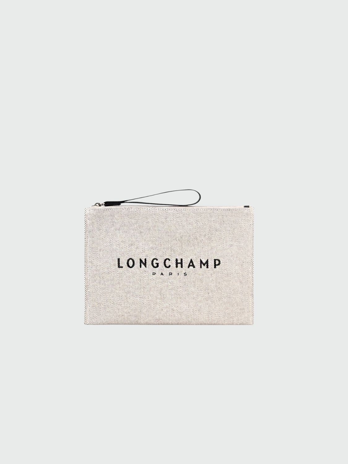 Longchamp -Sobre plano de material textil con logo Marfil