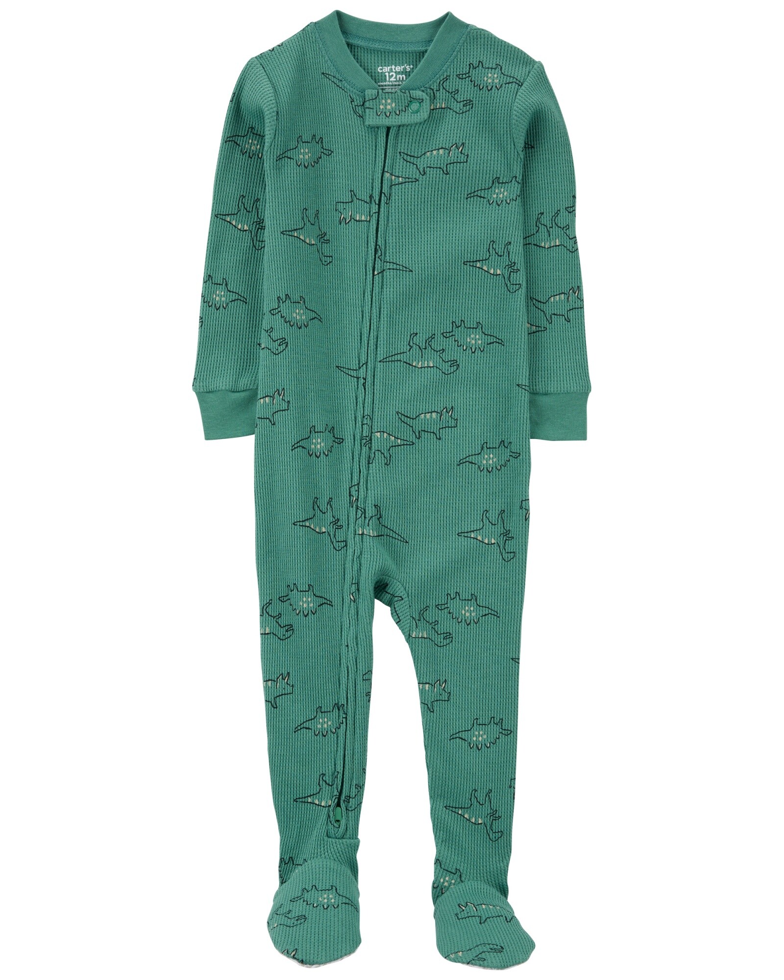 Pijama una pieza de algodón térmico, con pie, diseño dinos Sin color