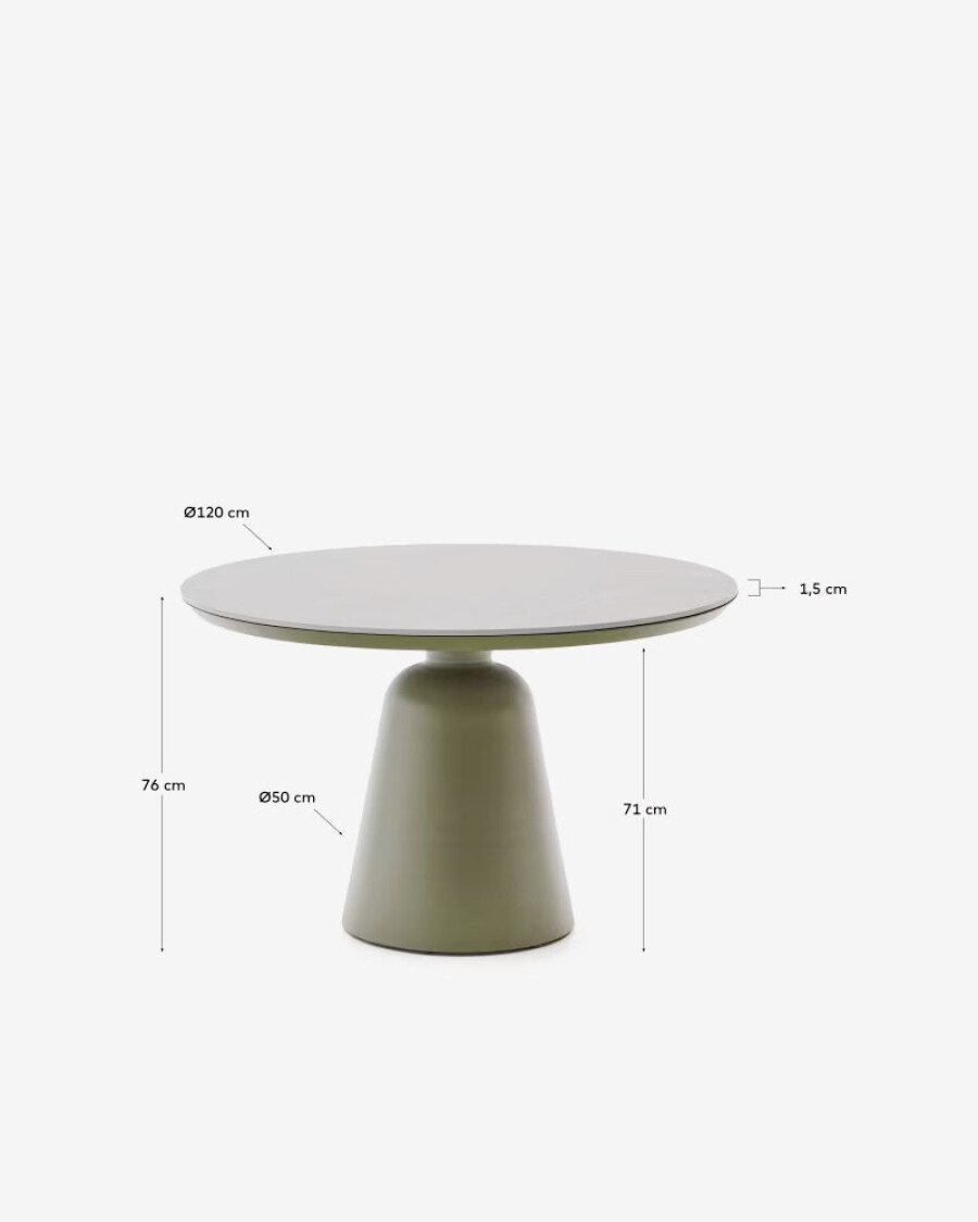 Mesa de exterior Tudons de aluminio con tablero de cerámica verde, Ø120 cm Mesa de exterior Tudons de aluminio con tablero de cerámica verde, Ø120 cm