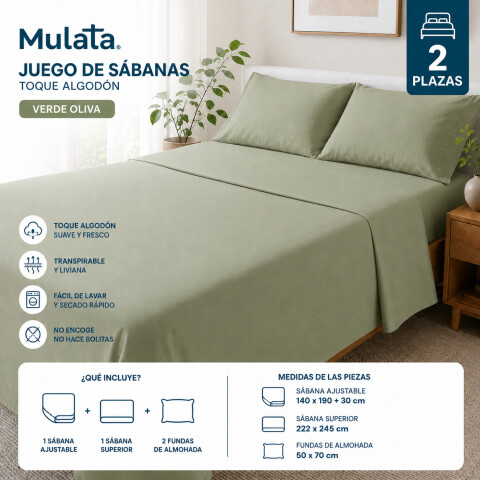 Juego De Sabanas 2 Plazas Toque Algodón Sommier Verde Oliva Juego De Sabanas 2 Plazas Toque Algodón Sommier Verde Oliva