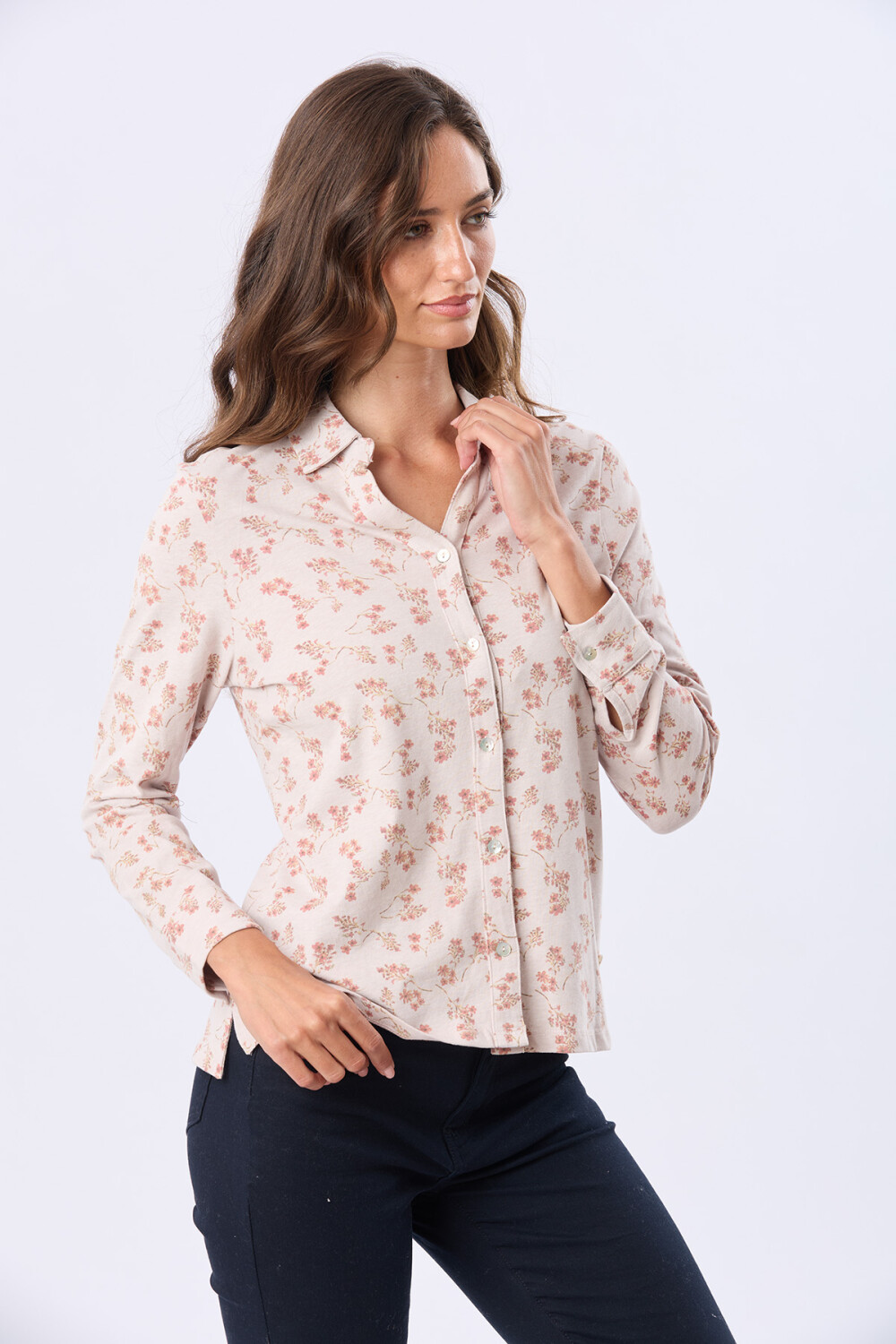 CAMISA ESTAMPADA DE ALGODÓN Beige