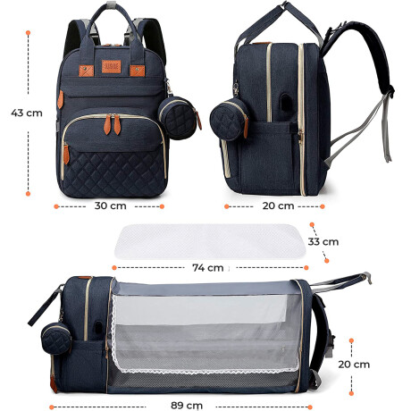 Mochila Bolso Maternal Con Cuna Bebé Cambiador Azul