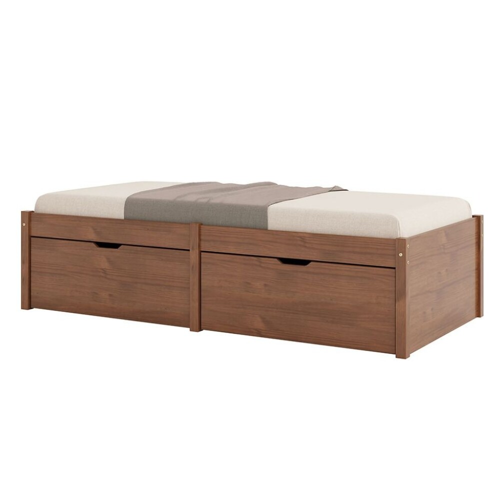 Cama Madera Maciza Con Cajones - 1 plaza - Linea beauty Marron