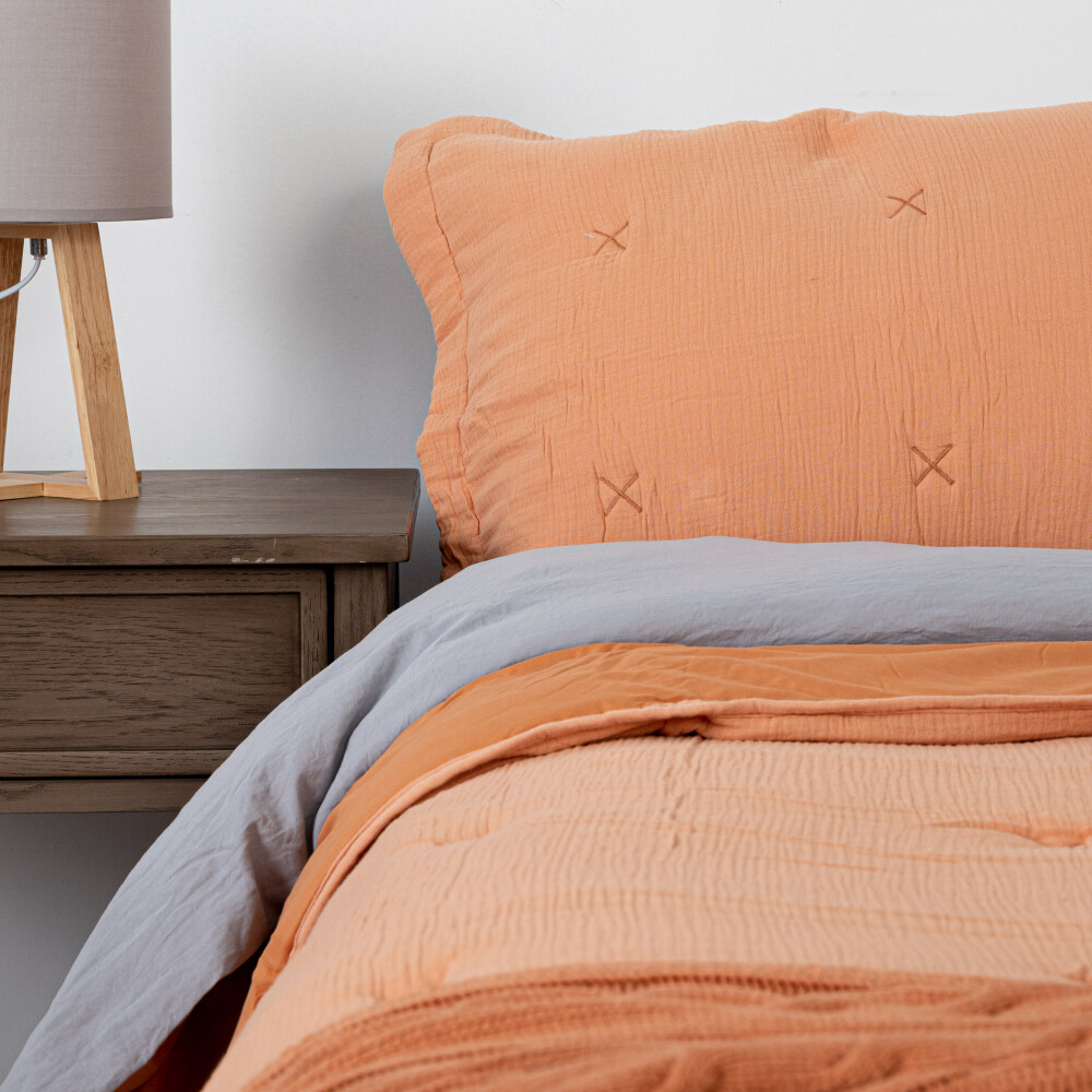 SET ACOLCHADO 2 PLAZAS ALGODON NARANJA COTTON GAUZE TERRACOT