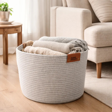 Cesto Canasto de Algodón con Asa Paramount Deco Ø38x30Cm Gris