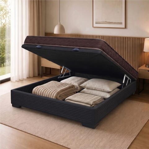 Sommier Baúl 2 Plazas Negro con Colchón Dorado 138 x 188 Firmeza Media Sommier Baúl 2 Plazas Negro con Colchón Dorado 138 x 188 Firmeza Media
