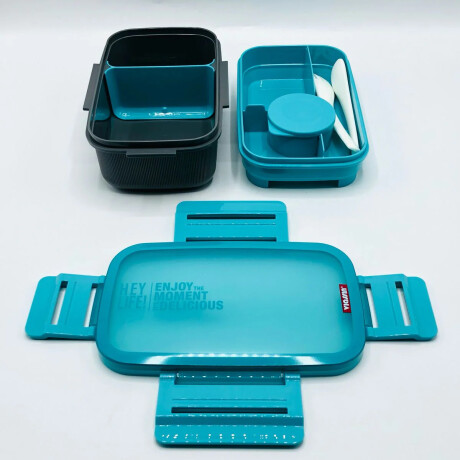 Vianda doble piso con cubiertos, division y tapa Turquesa