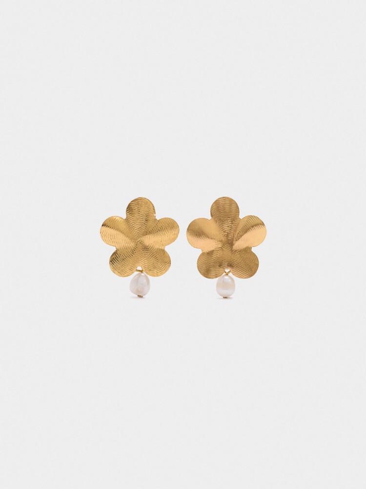Pendientes De Flor Con Perlas dorado