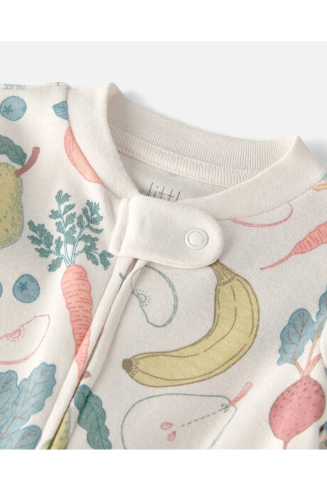 Pijama enterito de algodón orgánico con pie, diseño frutas y verduras Sin color