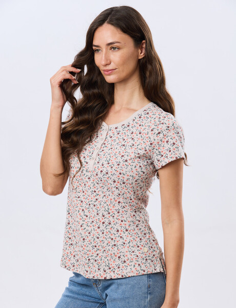 REMERA ESTAMPADA DE ALGODÓN Beige Melange