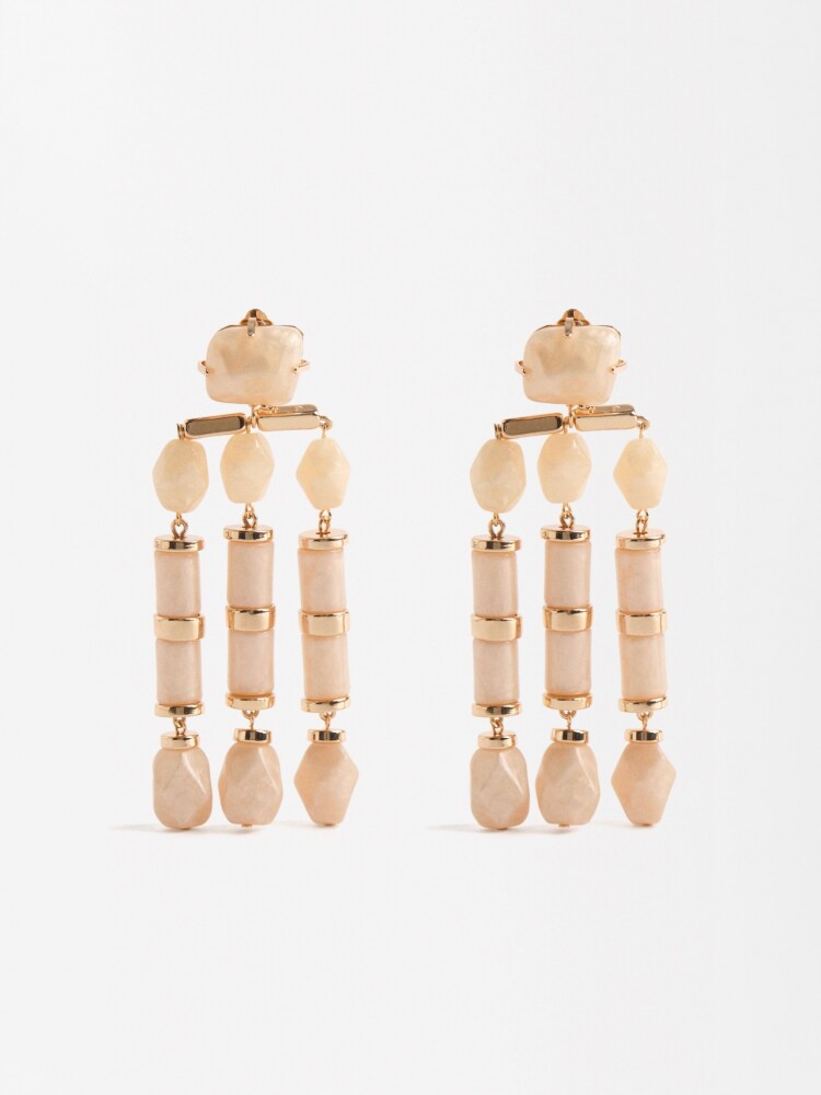 Pendientes Largos Efecto Piedra beige