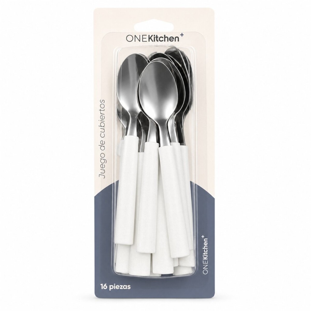 JUEGO DE CUBIERTOS 16PZAS MANGO PLASTICO BLANCO 