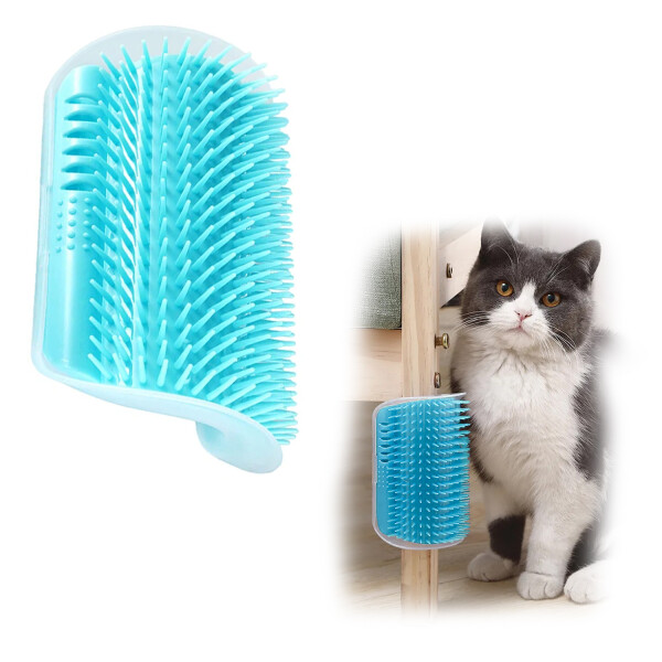 Rascador Masajeador Cepillo Esquinero Gato + Hierba Gatera Variante Color Celeste