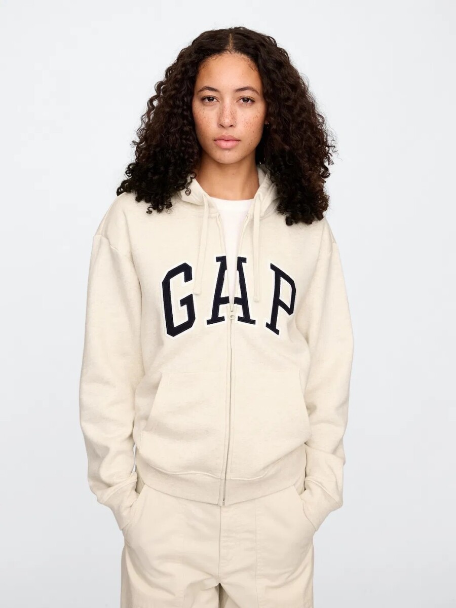 Buzo Canguro Con Cierre Logo Gap Mujer - Oatmeal Heather 